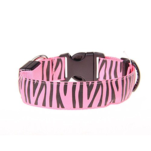 JIANGFU Zebra Streifen LED-Leuchten Haustier Kragen Halskragen, Einstellbare LED Hund Katze Hundehalsband Nacht Sicherheit Helle blinkende Halskette Hot (L, Pink) von JIANGFU