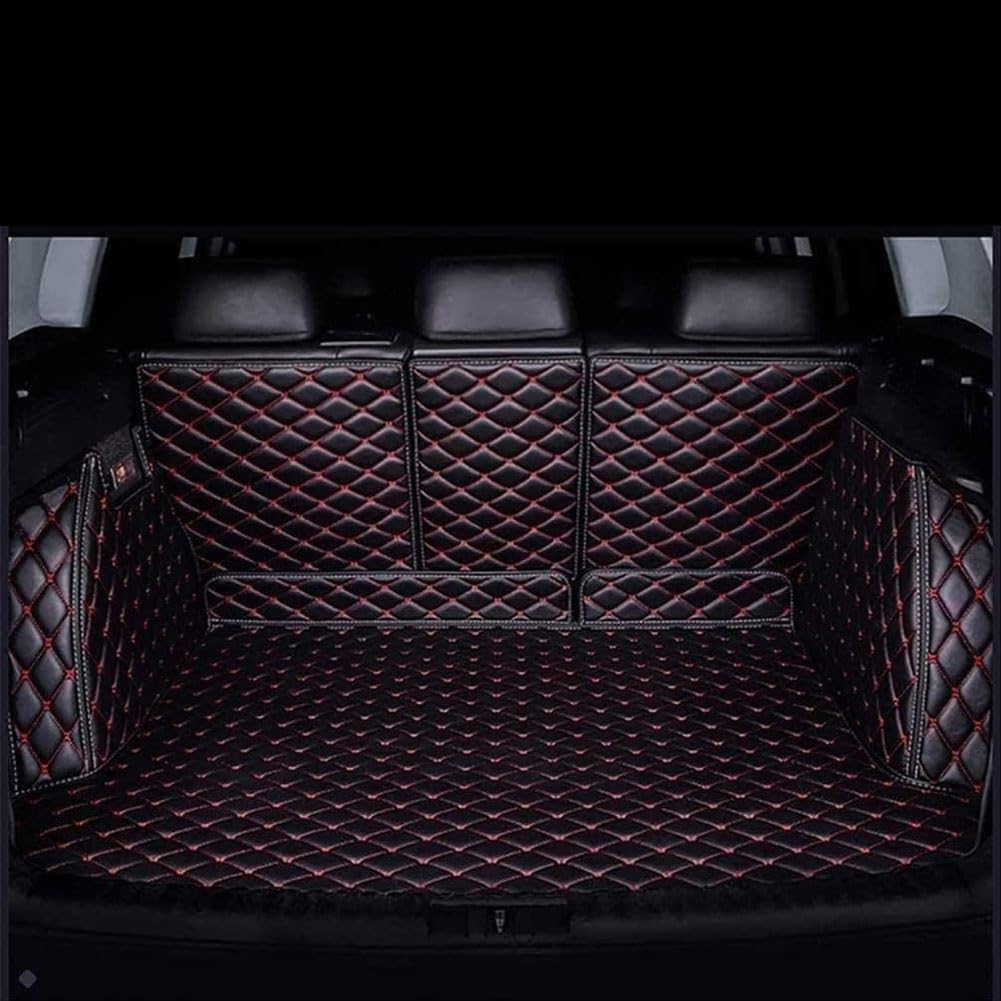 Auto Kofferraummatte für Peugeot 5008 5seats 2017-2023, Leder Kofferraummatten Vollabdeckung Kofferraum Schutz Schutzmatte Autozubehör,B/Black~Red von JIANQIAOFEI