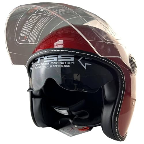 Halbhelme Gesicht Motorrad Helm ECE 22.06 genehmigt halbe Casco Fit Männer Frauen ATV Moped Roller (Rot, XXL) von JIEKAI