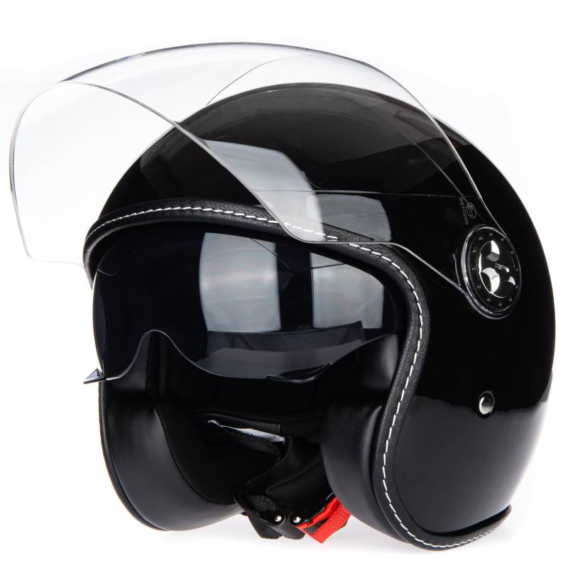 JIEKAI Halbhelme Gesicht Motorrad Helm ECE 22.06 genehmigt halbe Casco Fit Männer Frauen ATV Moped Roller (Gloss Schwarz, M) von JIEKAI