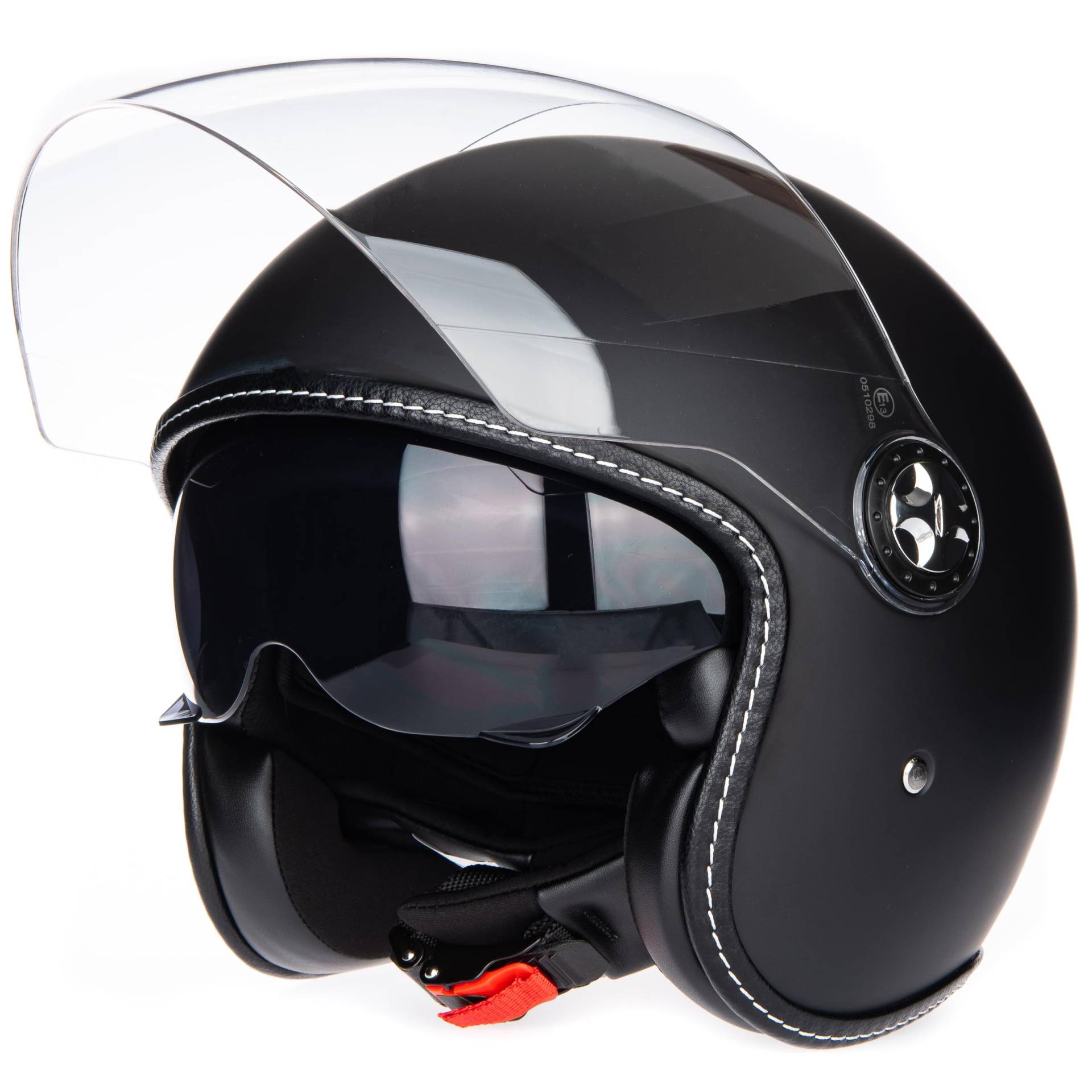JIEKAI Halbhelme Gesicht Motorrad Helm ECE 22.06 genehmigt halbe Casco Fit Männer Frauen ATV Moped Roller (Matt Schwarz, L) von JIEKAI