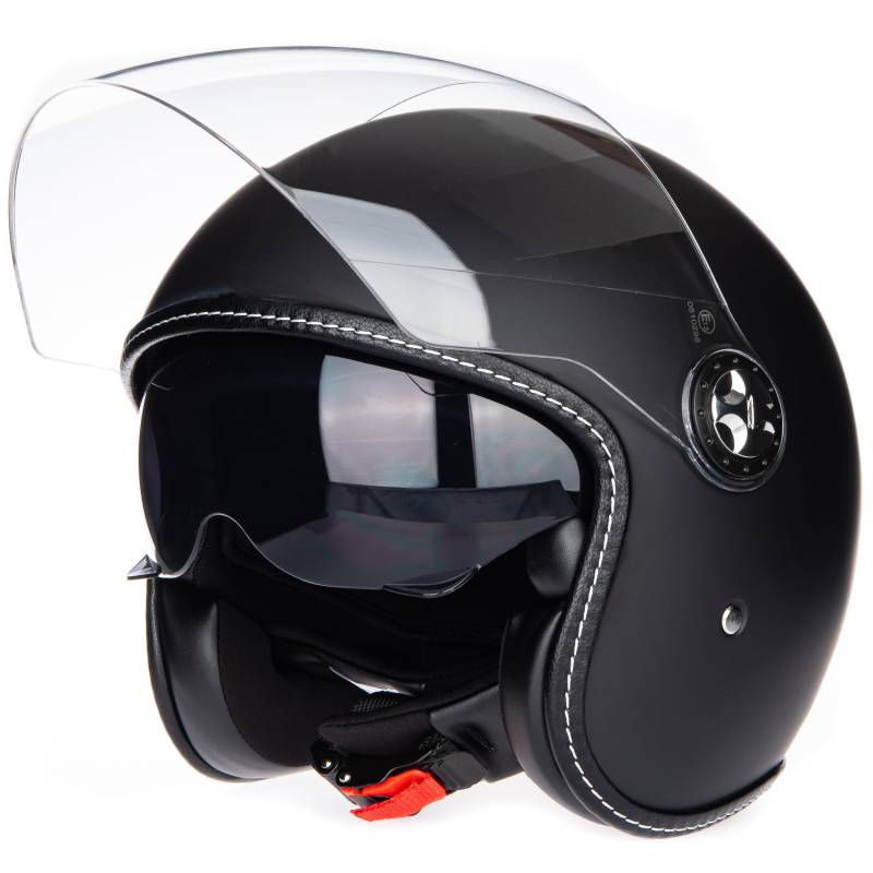 JIEKAI Halbhelme Gesicht Motorrad Helm ECE 22.06 genehmigt halbe Casco Fit Männer Frauen ATV Moped Roller (Matt Schwarz, L) von JIEKAI