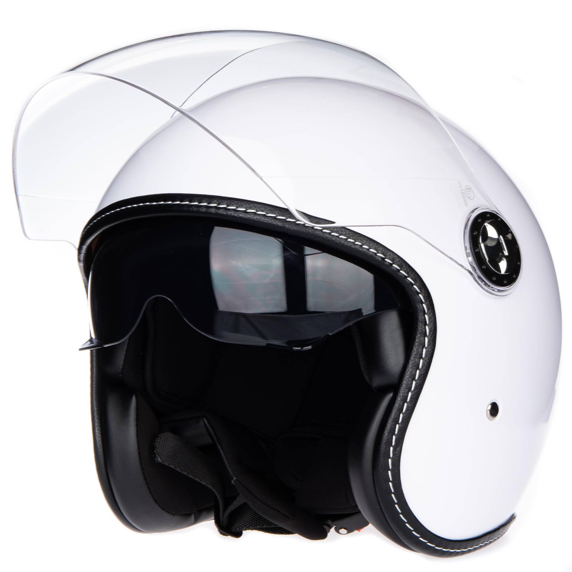 JIEKAI Halbhelme Gesicht Motorrad Helm ECE 22.06 genehmigt halbe Casco Fit Männer Frauen ATV Moped Roller (weiß, M) von JIEKAI