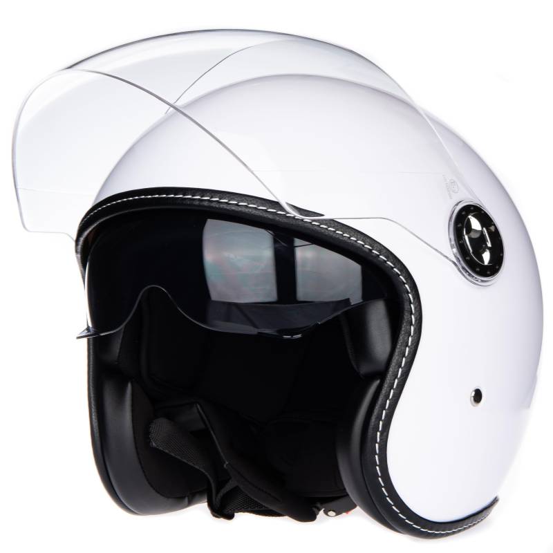JIEKAI Halbhelme Gesicht Motorrad Helm ECE 22.06 genehmigt halbe Casco Fit Männer Frauen ATV Moped Roller (weiß, M) von JIEKAI