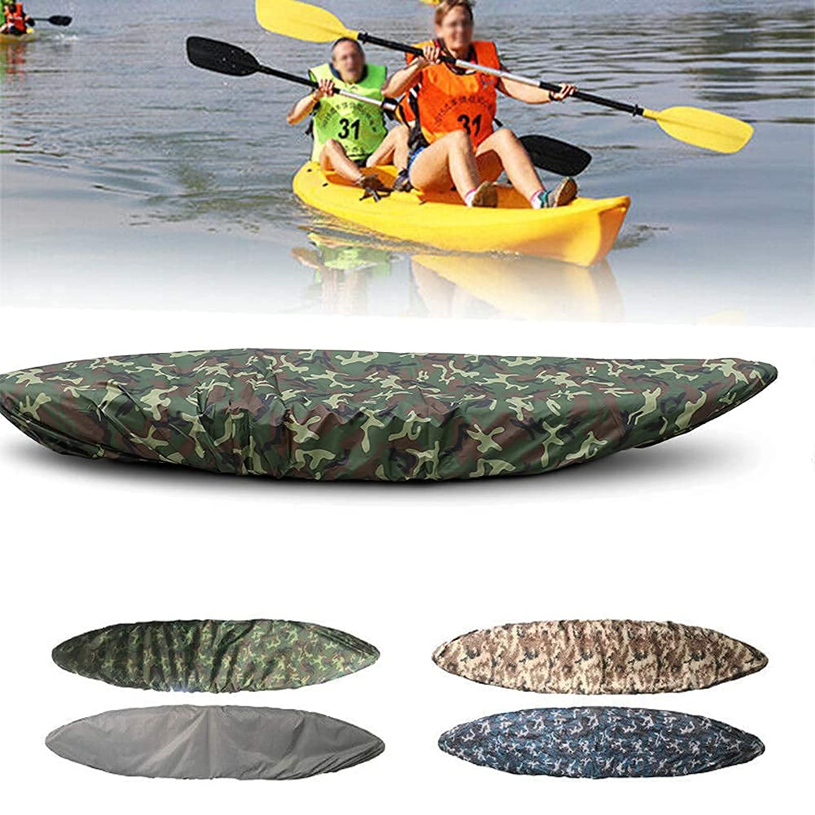Kajak Abdeckung Wasserdicht, Universal Kajak Abdeckung Schutzhülle Wasserdicht UV-beständig Staubschutzschild Boot Kanu Lagerung Abdeckung für Kanu-Boot(Size:4.0m/13.1ft,Color:Tarnung der Armee) von JIEXUHDE