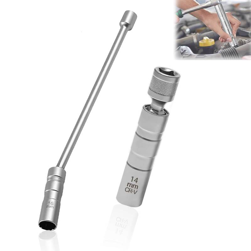 JIHXYER Silber Zündkerzenschlüssel 14mm & 16mm Lange Magnet Universal Flexible Zündkerze Removal Tool von JIHXYER