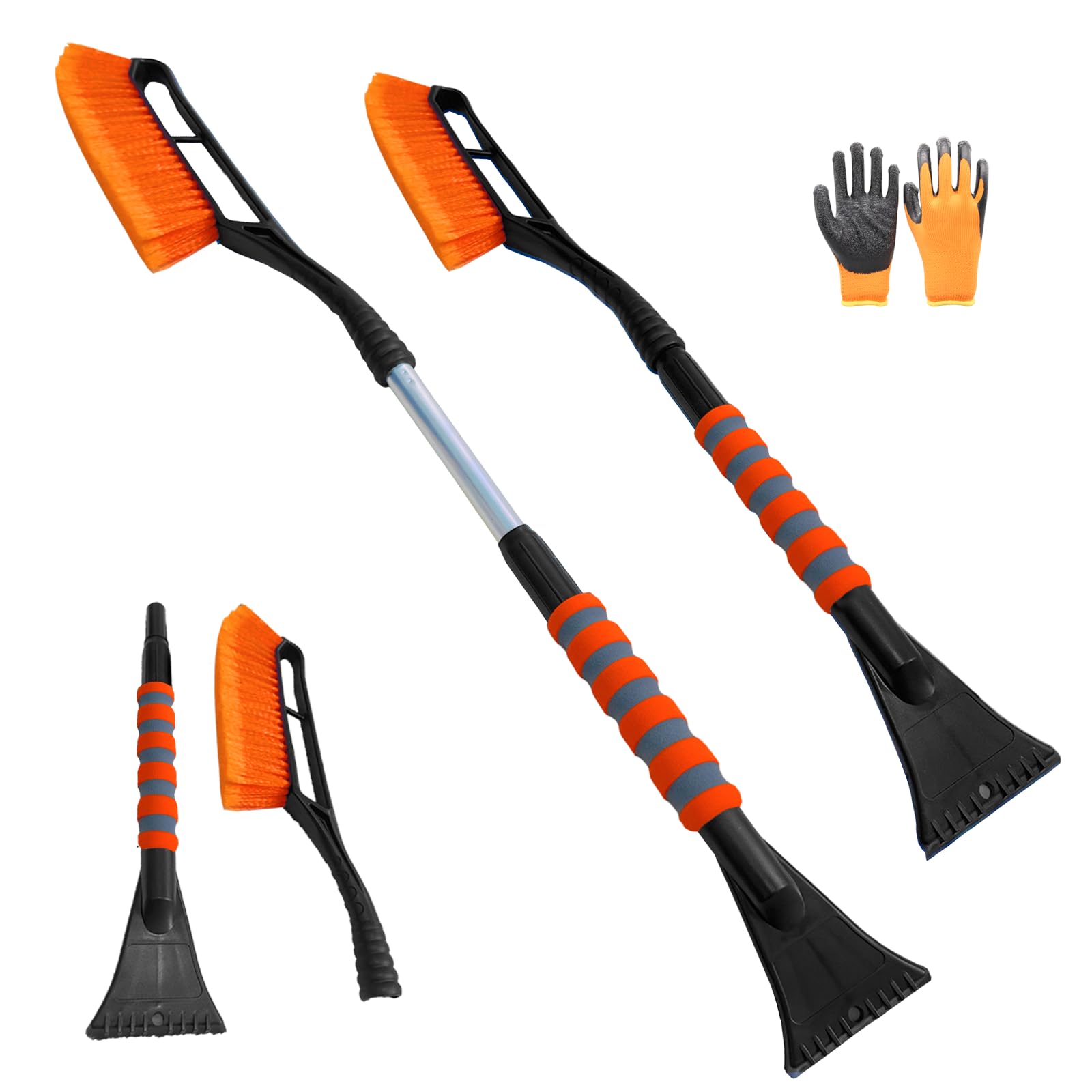 JINGTOPS Eiskratzer Auto mit Besen,2 in 1 Scheibenkratzer Schneebürste, Schneebesen Auto Lang Teleskopstiel 78-93cm, Schneekratzer Auto Set mit Handschuh, Auto Zubehör für PKW LKW SUV Fenster(orange) von JINGTOPS