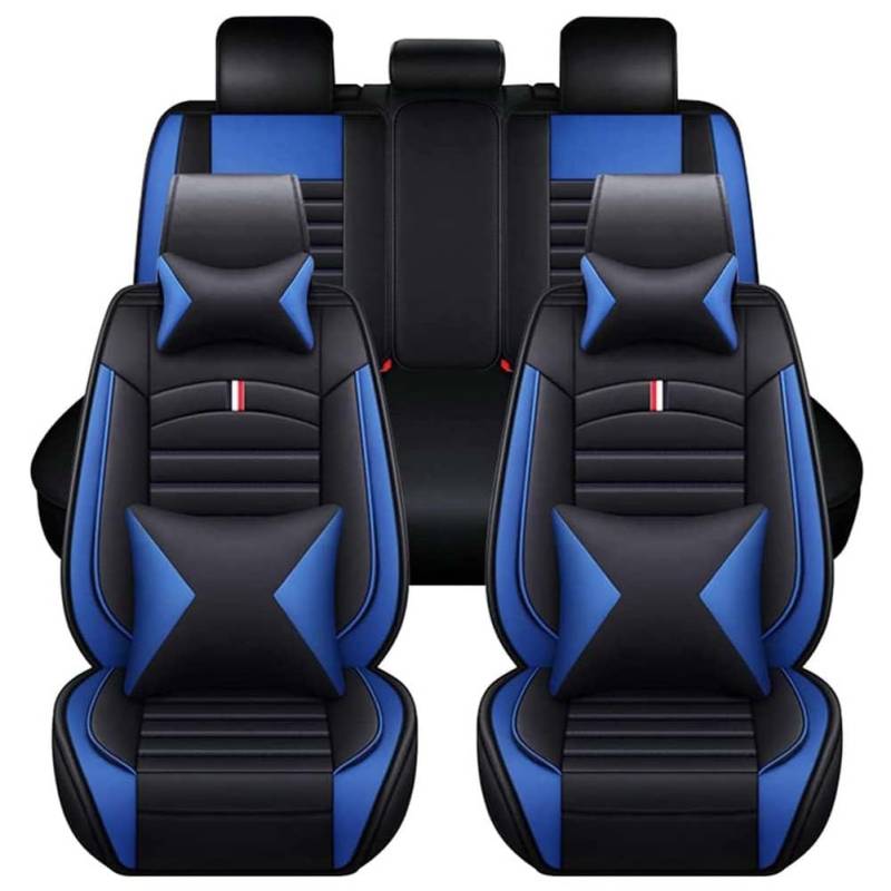 JINLINGNB Leder Auto Sitzbezüge Sets für Nissan Qashqai Rogue Sport 2012-2025, Autositzbezüge Kompletter Satz Vorne Hinten Autositzbezug Sitzschoner wasserdichte Zubehör,H/Black-Blue von JINLINGNB