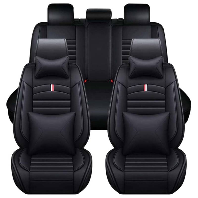 JINLINGNB Leder Auto Sitzbezüge Sets für Nissan Tiida C11 2004-2011, Autositzbezüge Kompletter Satz Vorne Hinten Autositzbezug Sitzschoner wasserdichte Zubehör,F/Black-Black von JINLINGNB