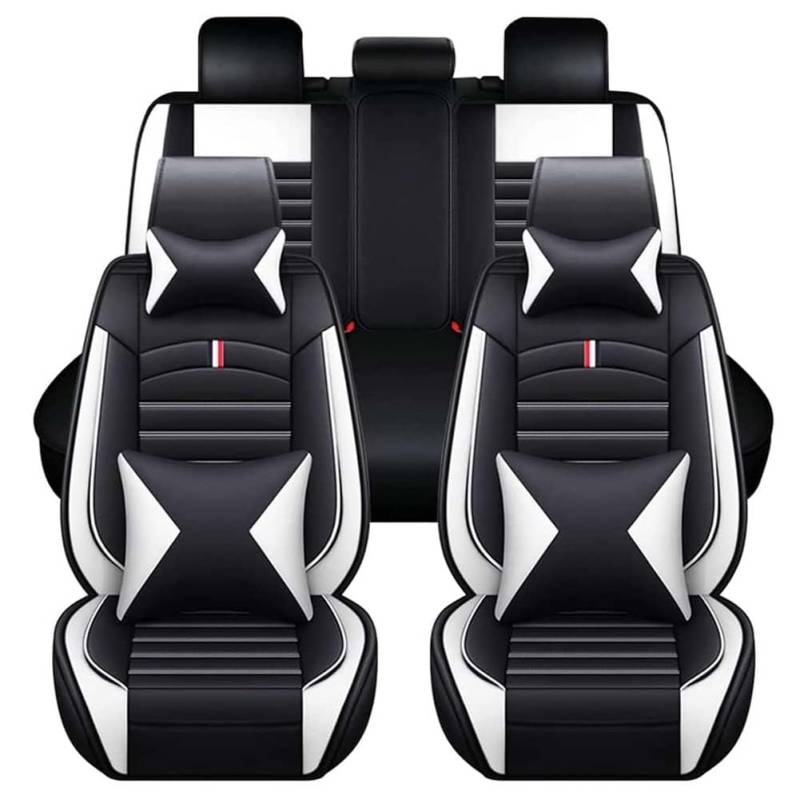 JINLINGNB Leder Auto Sitzbezüge Sets für Nissan Tiida C11 2004-2011, Autositzbezüge Kompletter Satz Vorne Hinten Autositzbezug Sitzschoner wasserdichte Zubehör,J/Black-White von JINLINGNB
