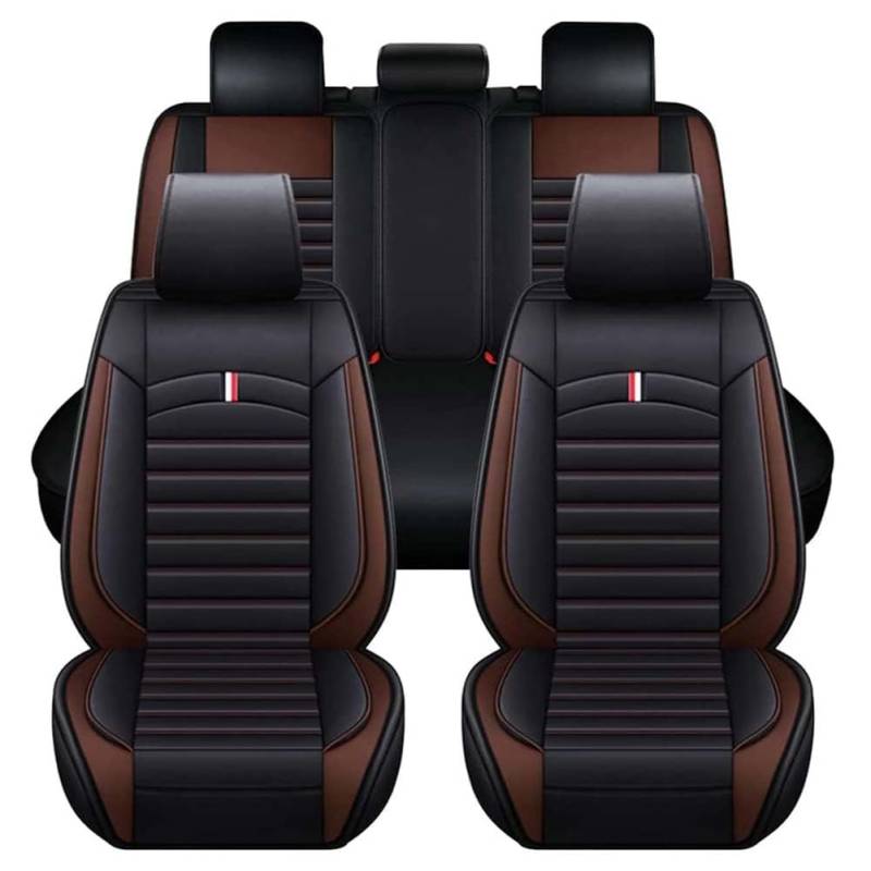 JINLINGNB Leder Auto Sitzbezüge Sets für Nissan X-Trial 2014-2025 5 Seats, Autositzbezüge Kompletter Satz Vorne Hinten Autositzbezug Sitzschoner wasserdichte Zubehör,C/Black-Coffee von JINLINGNB
