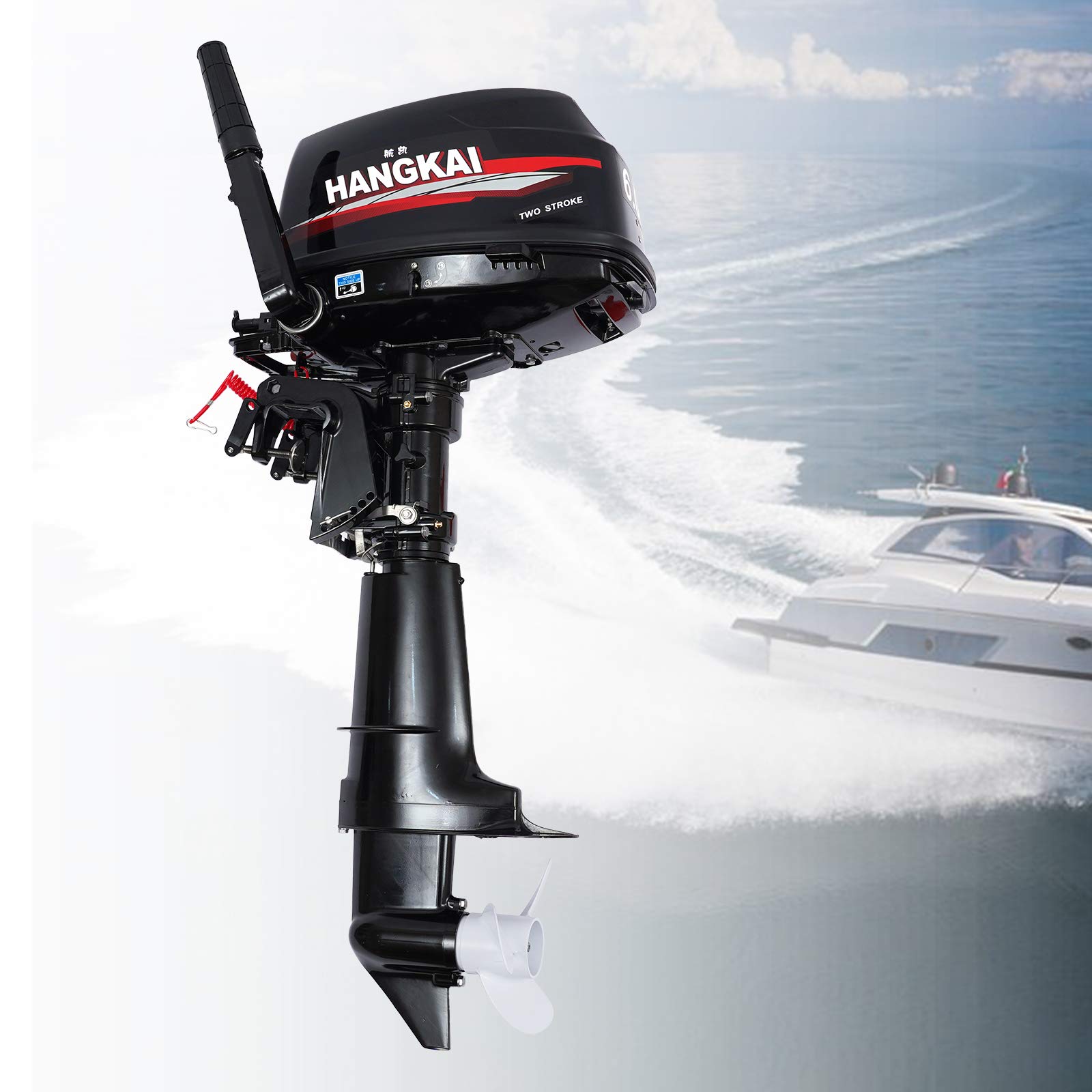 Wasserkühlung Außenborder mit CDI System, 6PS 2-Takt Wasserkühl Außenbordmotor Outboard Motor Bootsmotor Benzinmotor Bootsport für Fischerboot Schlauchboot von JINPRDAMZ