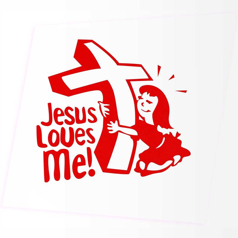 JINTORA - Autoaufkleber Tuning - Jésus Love Me - 99x88mm - Auto Aufkleber - Bus - Fenster - Heckscheibe - Camper - wetterfest - Outdoor Sticker - Auto Deko - LKW - Tuning Selbstklebend - rot von JINTORA