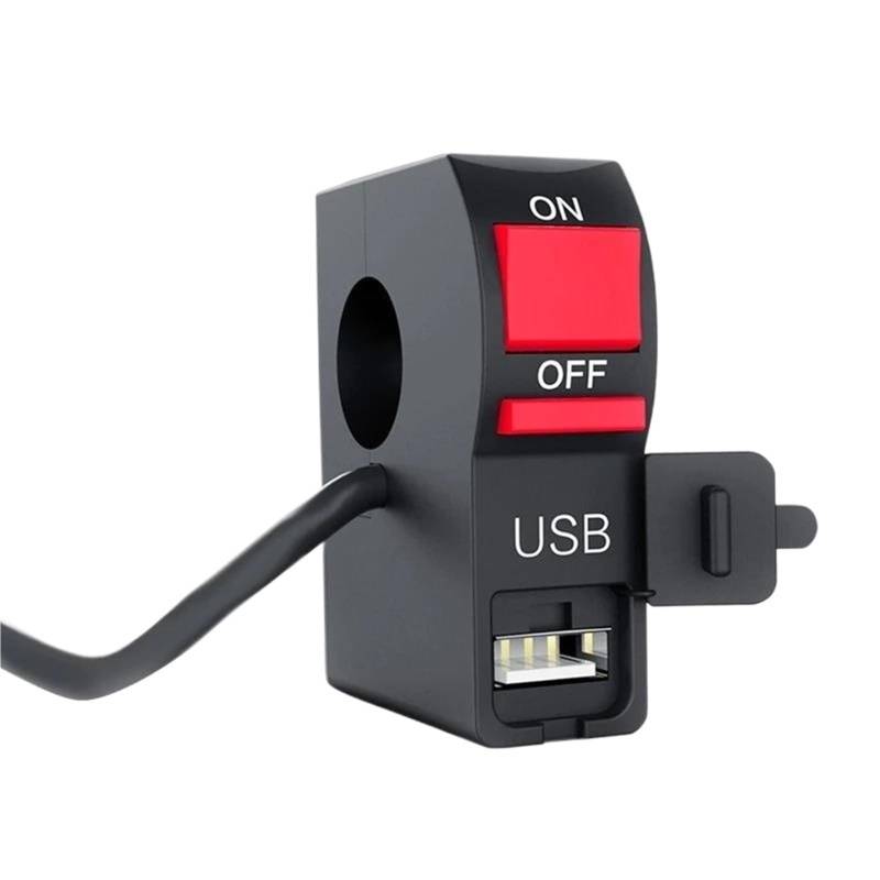 JIOEWS Griffschalter Motorrad Motorrad-Zündung, Staubdichter Scheinwerfer, Druckknopf Für EIN- Und Ausschalten des Lenkers Mit USB-Anpassung Für DC 12 V Lenker Steuerschalter von JIOEWS