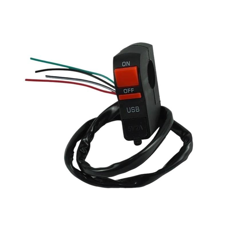 JIOEWS Motorrad Schalter Control Universeller Motorrad-Lenker-Start-Flammendurchschlag-Schalter EIN/AUS-Taste Mit USB-Ladefunktion Für Moto Motor ATV Bike 4-Draht-Anschlüsse Griffschalter Motorrad von JIOEWS