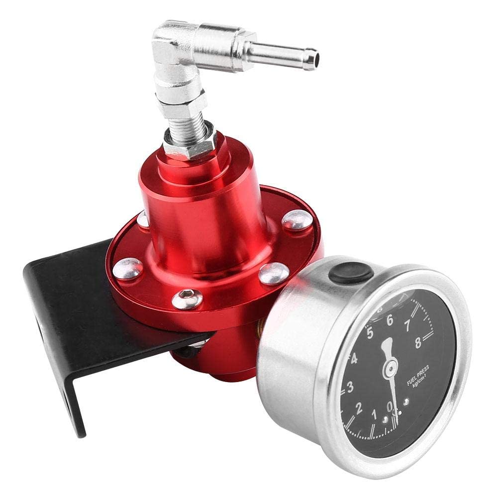 Kraftstoffdruckregler, Universal Aluminium einstellbarer FPR Kraftstoffdruckregler mit Manometer für Auto Auto(rot) für Kraftstoffdruckregler-Kit schwarz einstellbar Kraftstoffdruckregler-Kit FP von JIULAN