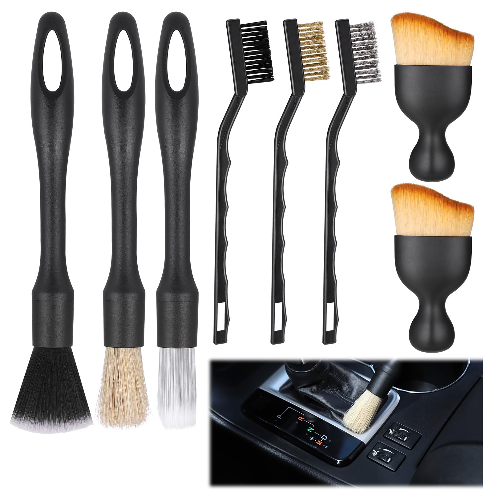 JIZZU Rreinigung Pinsel Auto, 8PCS Auto Detailing Bürsten Set, Reinigung Bürsten Auto Innen Detailing Bürsten zum Reinigen von Rädern, Motor, Auto Innenraum, Lüftungsschlitzen von JIZZU