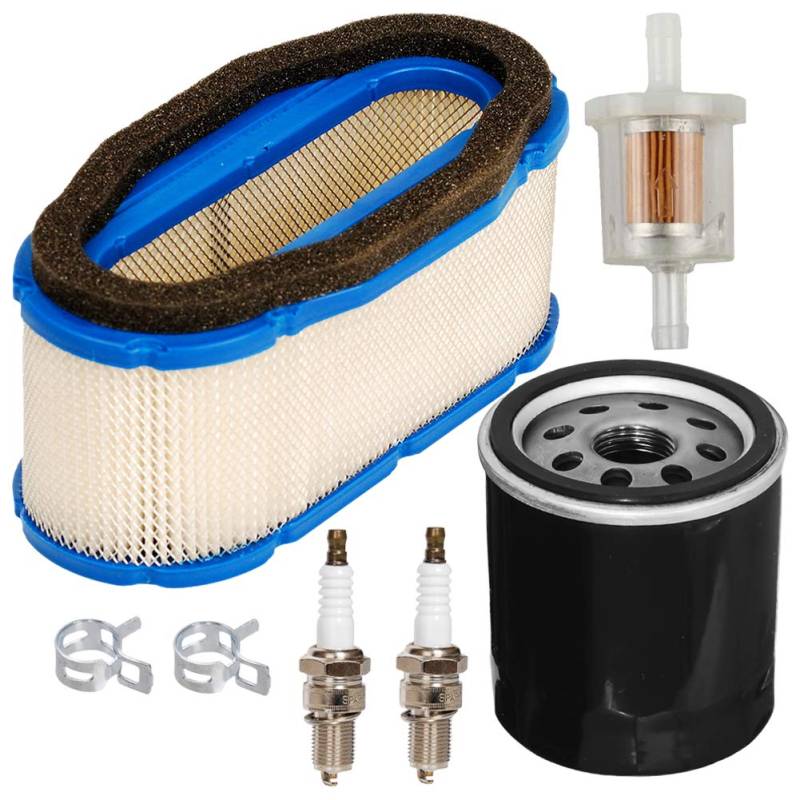 JJDD Carkio 11013-7024 Luftfilter mit 49065-7010 Ölfilter Kraftstofffilter Zündkerze Tune Up Kit passend für Kawasaki FH601V FH641V FH680V FH721V John Deere 717A 727A GT245 GX255 GX335 335 von Carkio