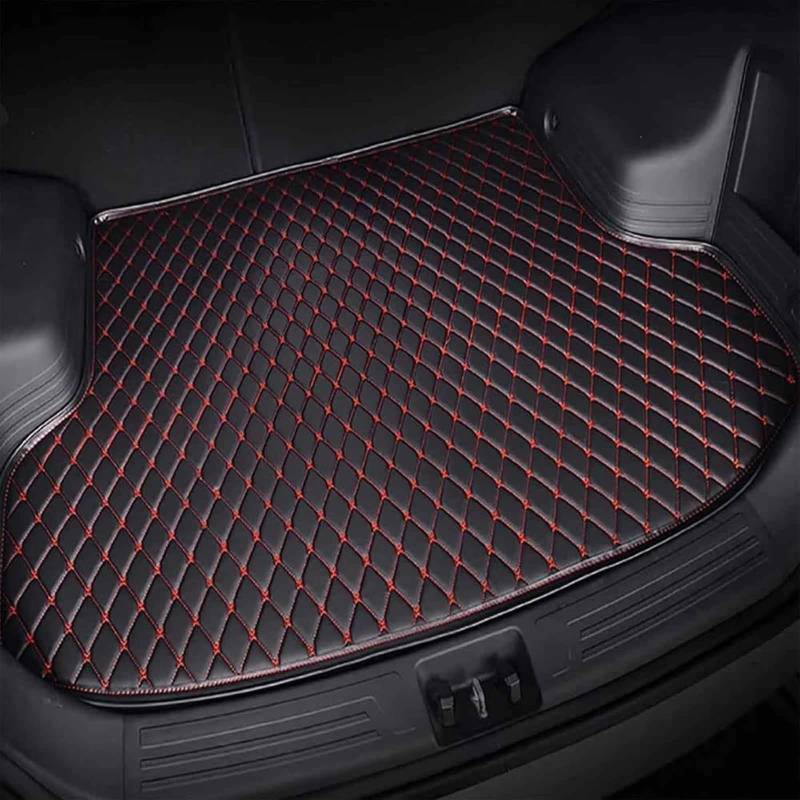 Premium Auto Kofferraummatte FüR Toyota C-HR II 2023 2024, Custom Leder Kofferraumwanne Kofferraum Cargo Teppich Wasserdicht Schutzmatte ZubehöR, Black Red von JJNIENUS