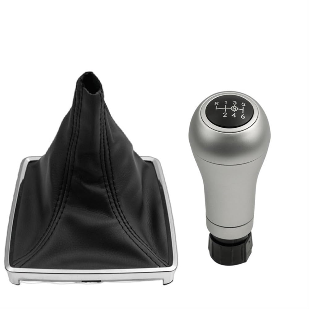 JJRFVBGT Auto Schaltknauf Hebel Kompatibel Mit Benz W204 W207 A207 W212 Für C204 C63 C300 C250 2008-2014 6-Gang-Schaltgetriebe Schaltknauf Schalthebelmanschette(Silver,6 Speed Set) von JJRFVBGT