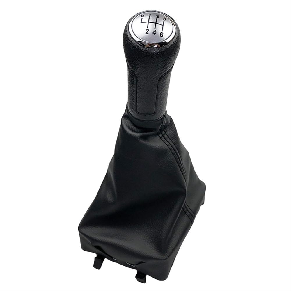 JJRFVBGT Auto Schaltknauf Hebel Kompatibel Mit Vw Für Polo 9N2 2001 2002 2003 2004 2005 2006 2007 2008 2009 5/6-Gang-Schaltknauf Schalthebelmanschette Gehäuseabdeckung(Silver,6 Speed) von JJRFVBGT