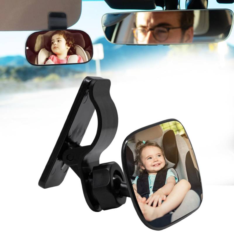 Rückspiegel Baby Auto - 360° Schwenkbar Rücksitzspiegel Mit Gefederten Clips für Babys, Bruchsicherer Spiegel für Meisten Autos von JJYHEHOT