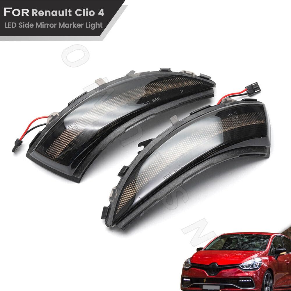 JKAPCYJFHF Sequentielles geräuchertes LED-Seitenspiegellicht, Blinkerlicht, für Renault für Clio IV MK4- JKAPCYJFHF Sequentielles geräuchertes LED-Seitenspiegellicht, Blinkerlicht, für Renault für Clio IV MK4- von JKAPCYJFHF