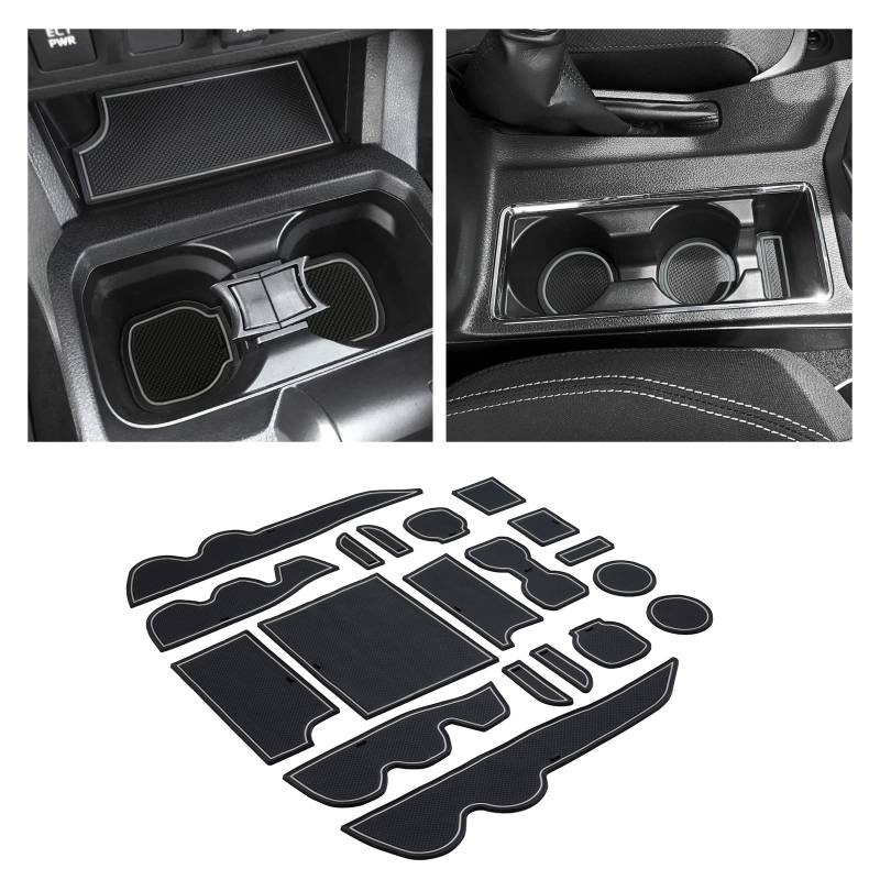 JKCOVER Premium Custom Liner Matte Zubehör kompatibel mit Tacoma 2016 2017 2018 2019 2020 2021, Becherhalter, Türtasche und Mittelkonsole Einsätze, 19 Stück (Doppelkabine mit grauem Rand) von JKCOVER