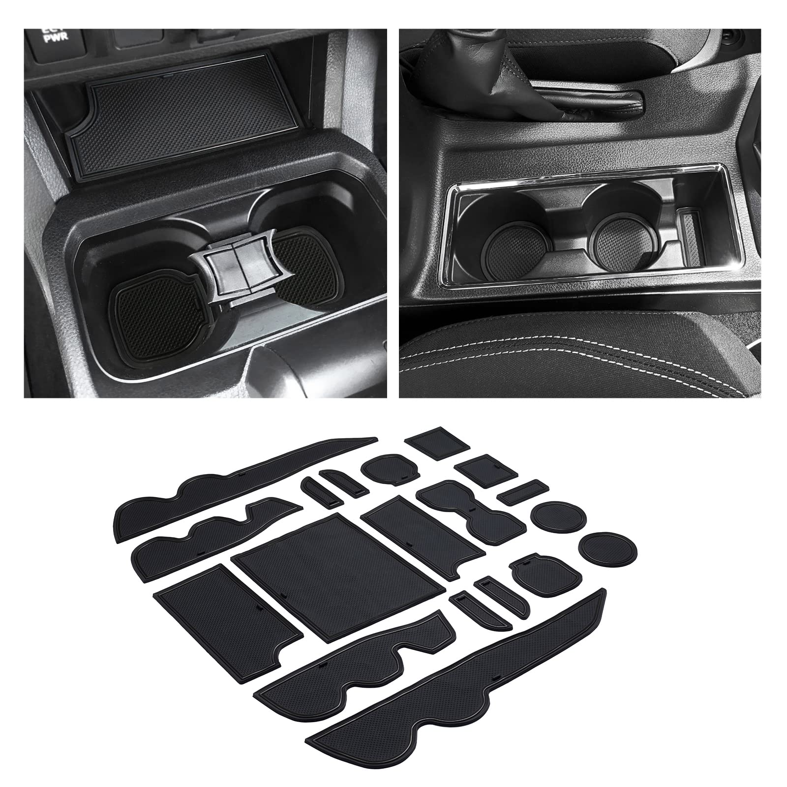 JKCOVER Premium Custom Liner Matte Zubehör kompatibel mit Tacoma 2016 2017 2018 2019 2020 2021, Getränkehalter, Türtasche und Mittelkonsole Einsätze, 19 Stück (Doppelkabine, schwarzer Rand) von JKCOVER