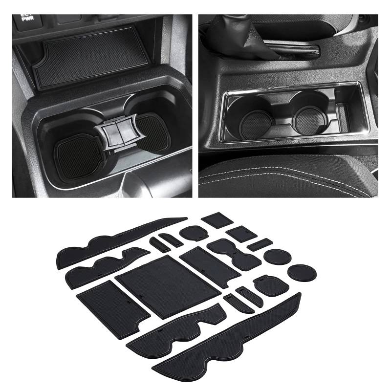 JKCOVER Premium Custom Liner Matte Zubehör kompatibel mit Tacoma 2016 2017 2018 2019 2020 2021, Getränkehalter, Türtasche und Mittelkonsole Einsätze, 19 Stück (Doppelkabine, schwarzer Rand) von JKCOVER