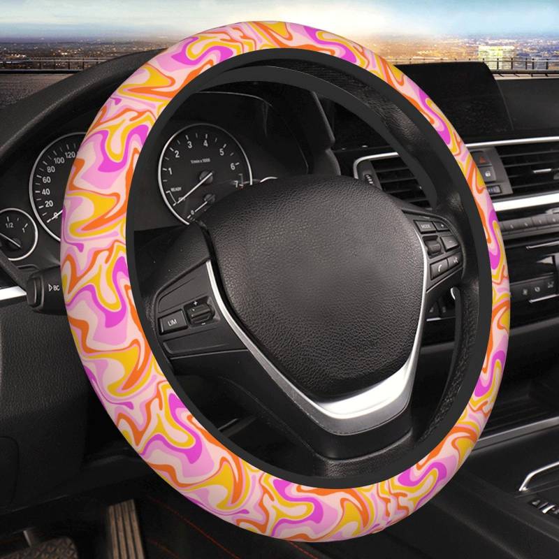 Groovy 70er 80er Jahre Vintage Ästhetische Lenkradhülle für Damen Herren Mädchen Auto Zubehör Dekor Anti-Rutsch Neopren Auto Lenkradabdeckungen Protector Universal 15 Zoll von JKJOJIA