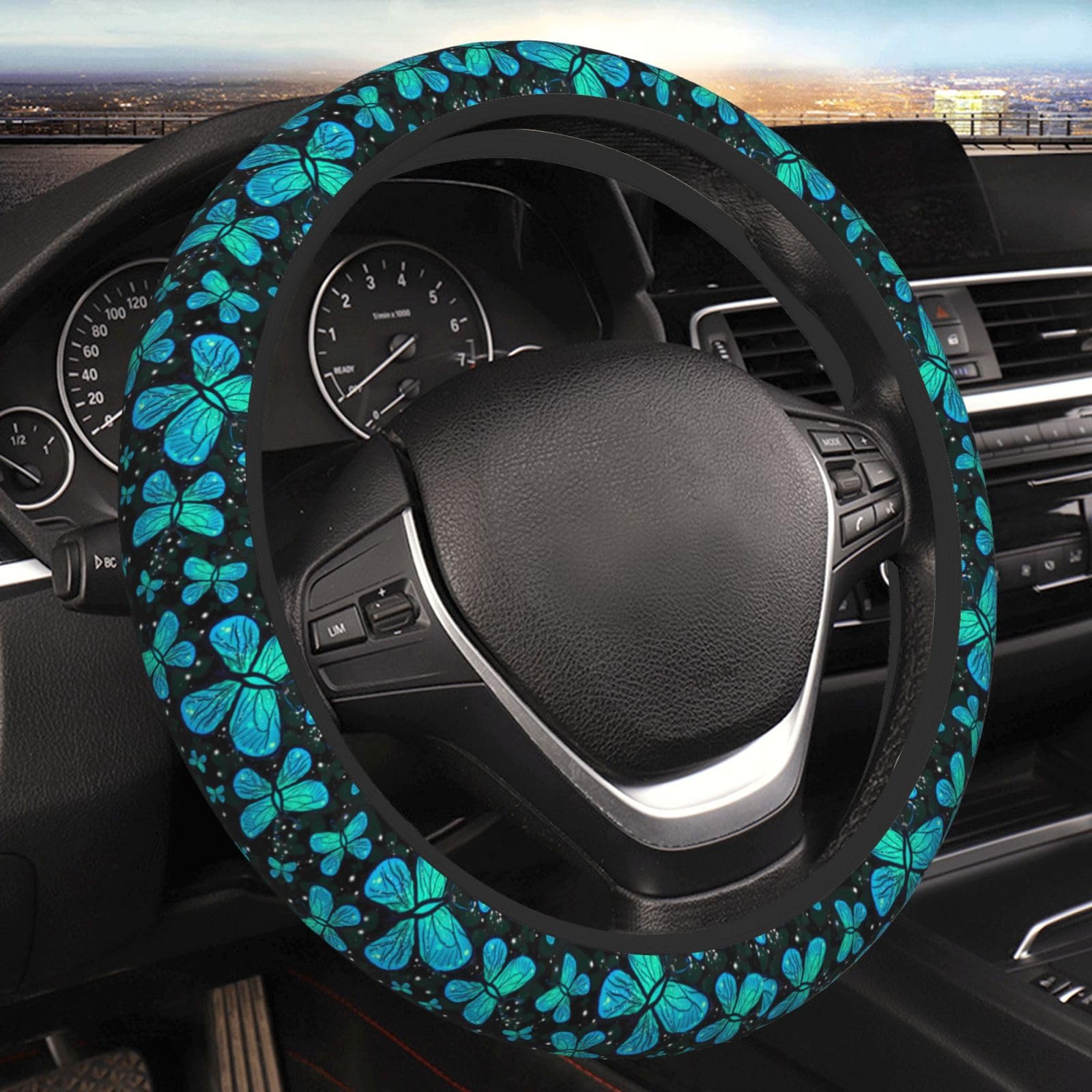 Lenkradbezug Schmetterling Türkis Grün für Damen Herren Mädchen Auto Zubehör Dekor Anti-Rutsch Neopren Auto Lenkradabdeckungen Protector Universal 15 Zoll Lenkradbezug Schmetterling Türkis Grün für Damen Herren Mädchen Auto Zubehör Dekor Anti-Rutsch Neopren Auto Lenkradabdeckungen Protector Universal 15 Zoll von JKJOJIA