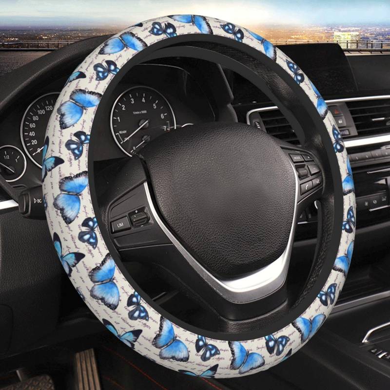 Vintage Schmetterling Blau Lenkrad Abdeckung für Frauen Männer Mädchen Auto Zubehör Dekor Anti-Rutsch Neopren Auto Lenkrad Abdeckungen Protector Universal 15 Zoll von JKJOJIA