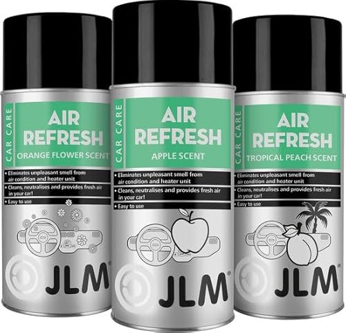JLM Lubricants Lufterfrischer 3-Set, Duft - Tropical Peach, Apfel und Orange Flower - für Klimaanlagen und Umluftsystemen in Fahrzeugen - Spray zur Auffrischung - 3 x 150ml von JLM
