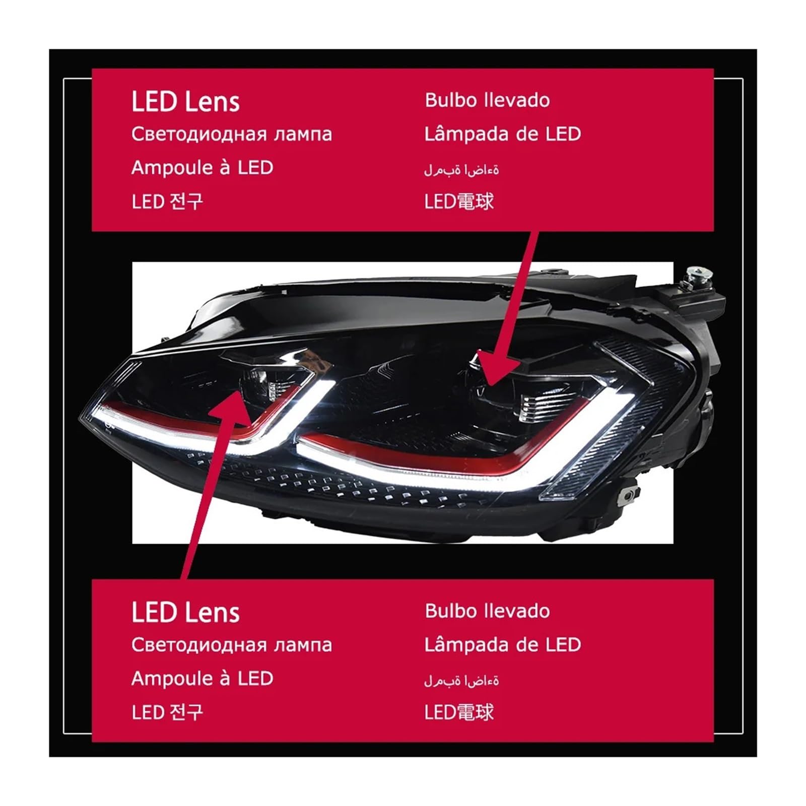 Auto-Styling Kompatibel für VW Golf 7.5 Scheinwerfer 2013-2020 Golf 7 Scheinwerfer DRL Scheinwerfer Dynamisches Signal Bi Xenon Zubehör(Gtii Red All LED,For-7.5) von JLPOCRBJ
