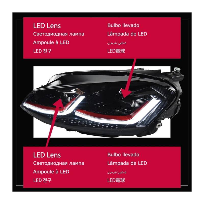 Auto-Styling Kompatibel für VW Golf 7.5 Scheinwerfer 2013-2020 Golf 7 Scheinwerfer DRL Scheinwerfer Dynamisches Signal Bi Xenon Zubehör(Gtii Red All LED,For-7.5) von JLPOCRBJ