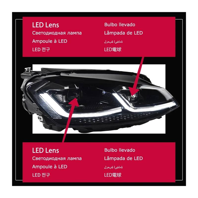 Auto-Styling Kompatibel für VW Golf 7.5 Scheinwerfer 2013-2020 Golf 7 Scheinwerfer DRL Scheinwerfer Dynamisches Signal Bi Xenon Zubehör(Tsii Silver All LED,For-7) von JLPOCRBJ