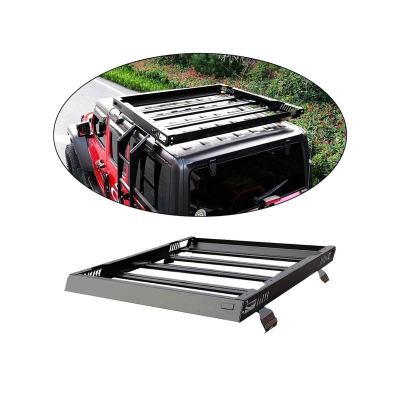 Edelstahl Top Dach Fracht Träger Schwarz Pulver Beschichtung Auto Dach Rack Korb Kompatibel Für Jeep Wrangler von JLPOCRBJ