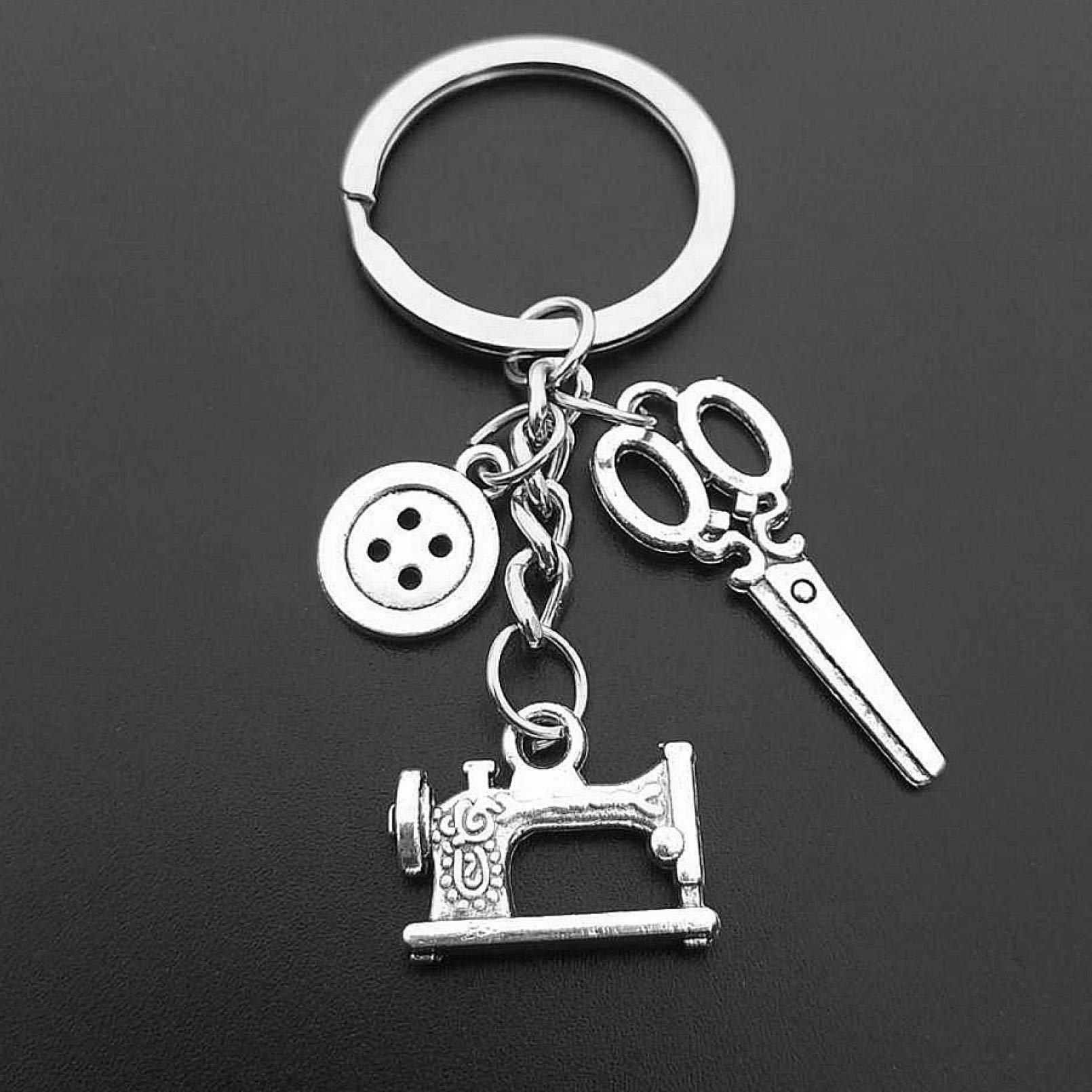 JLZK Nähmaschine Schlüsselanhänger Maßband Button Schlüsselanhänger Schlüsselanhänger, Modegeschenk des Freundes von JLZK