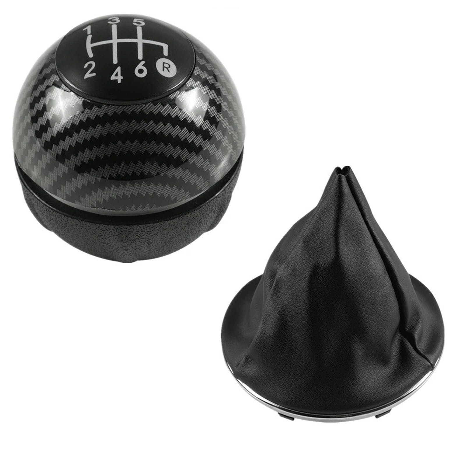 Auto Schalthebel Schaltkopf Für FIAT 500 500C 2007-2018 5/6 Geschwindigkeit Auto Schaltknauf Hebel Kopf Handball Schaltknauf(2pcs Carbon 6speed) von JMOLXURI