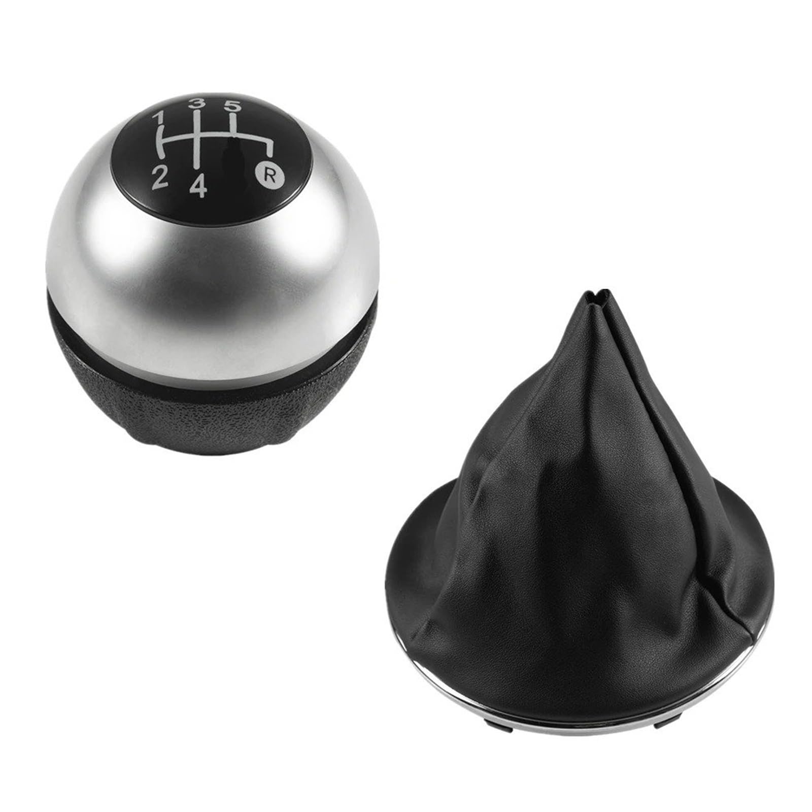 Auto Schalthebel Schaltkopf Für FIAT 500 500C 2007-2018 5/6 Geschwindigkeit Auto Schaltknauf Hebel Kopf Handball Schaltknauf(2pcs Silver 5speed) von JMOLXURI