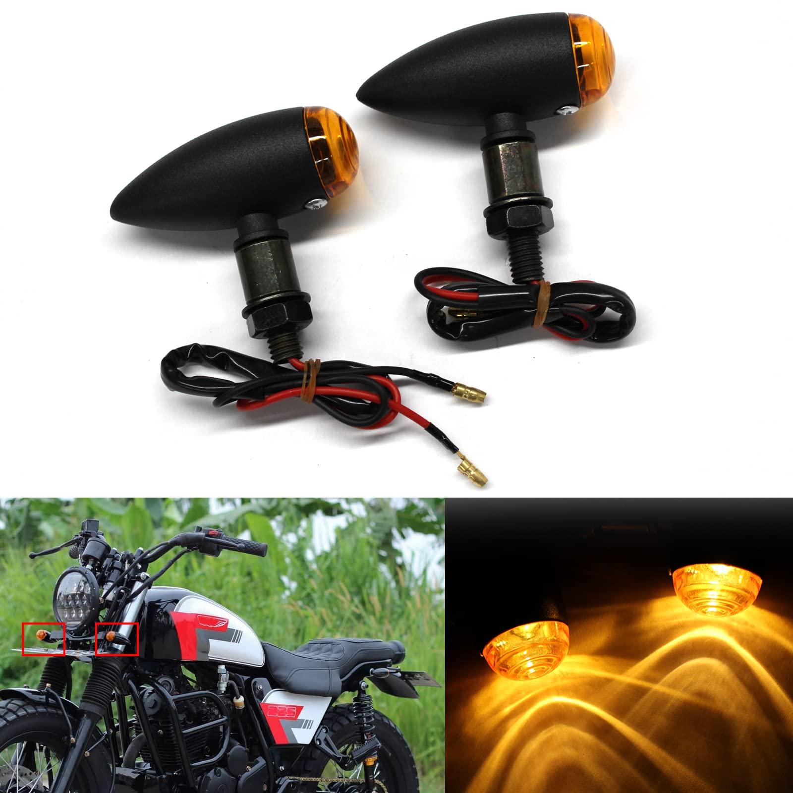 JMTBNO 2x Motorrad Blinker E-Marked Licht Bullet Halogen Vorne Hinten Glühlampe Markierungsleuchten Universal M10 für Cruiser Bobber Chopper Cafe Racer Roller von JMTBNO