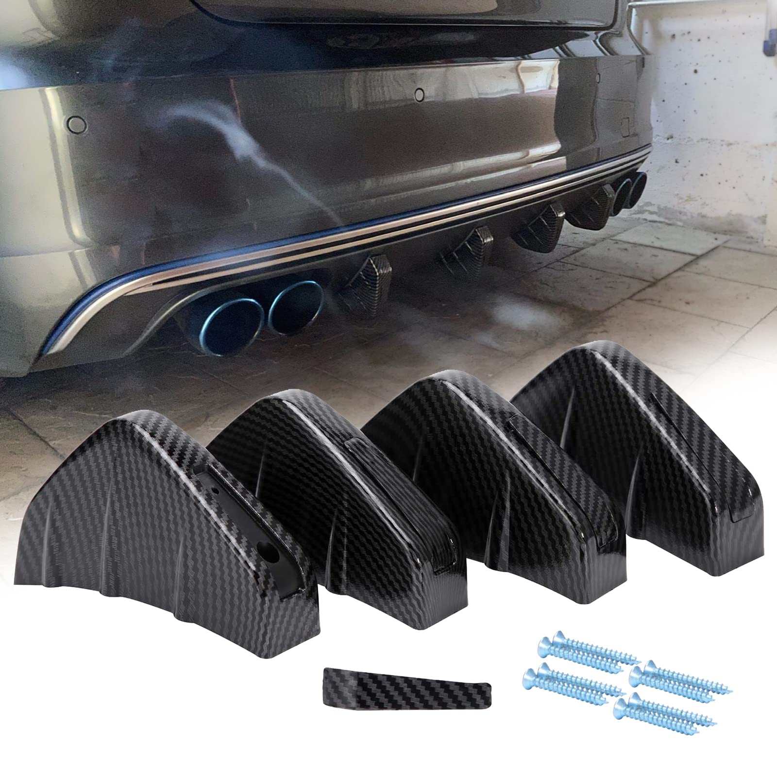 JMTBNO 4 Stück Auto Heckspoiler Universal Heckstoßstange Kohlefaser Spoiler Auto Heckstoßstange Haifischflosse Diffusor Anti-Crash Schützen Abdeckung Mini Heck Diffusor Splitter Dekoration von JMTBNO