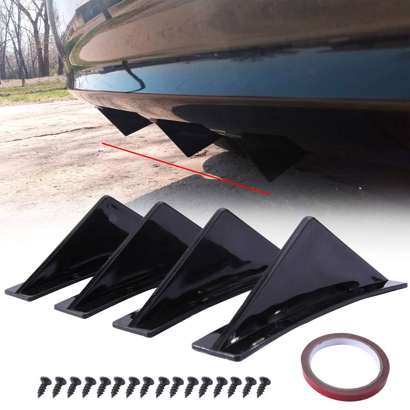 JMTBNO 4pcs Auto Heckstoßstange Spoiler Universal Glänzend Schwarz Auto Heckstoßstange Lippe Diffusor Haifischflosse Heckspoiler Gewölbte Form Heck Diffusor Splitter Zubehör von JMTBNO