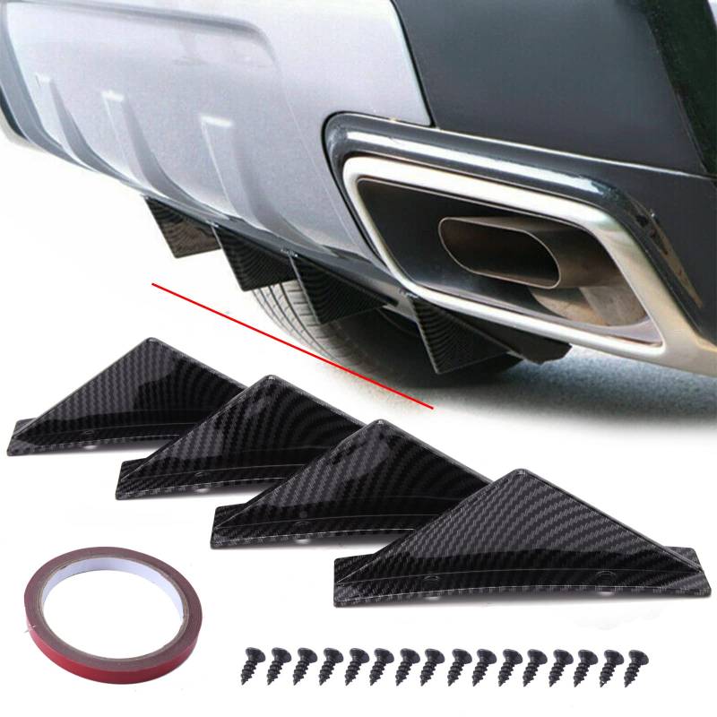 JMTBNO 4pcs Auto Heckstoßstange Spoiler Universal Kohlefaser Auto Heckstoßstange Lippe Diffusor Haifischflosse Heckspoiler Gewölbte Form Heck Diffusor Splitter Zubehör von JMTBNO