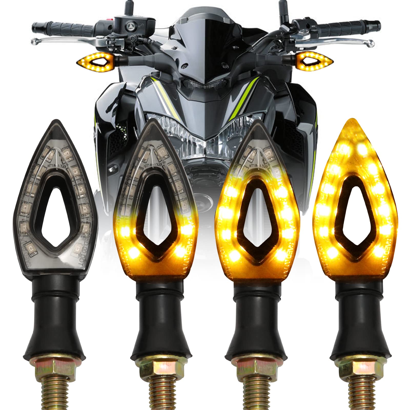 JMTBNO 4PCs Mini LED Blinker Motorrad Wasserdicht Lampe E geprüft Vorne Hinten Blinker Universal 12V Kompatibel mit Harley Kawasaki Yamaha Suzuki Honda
