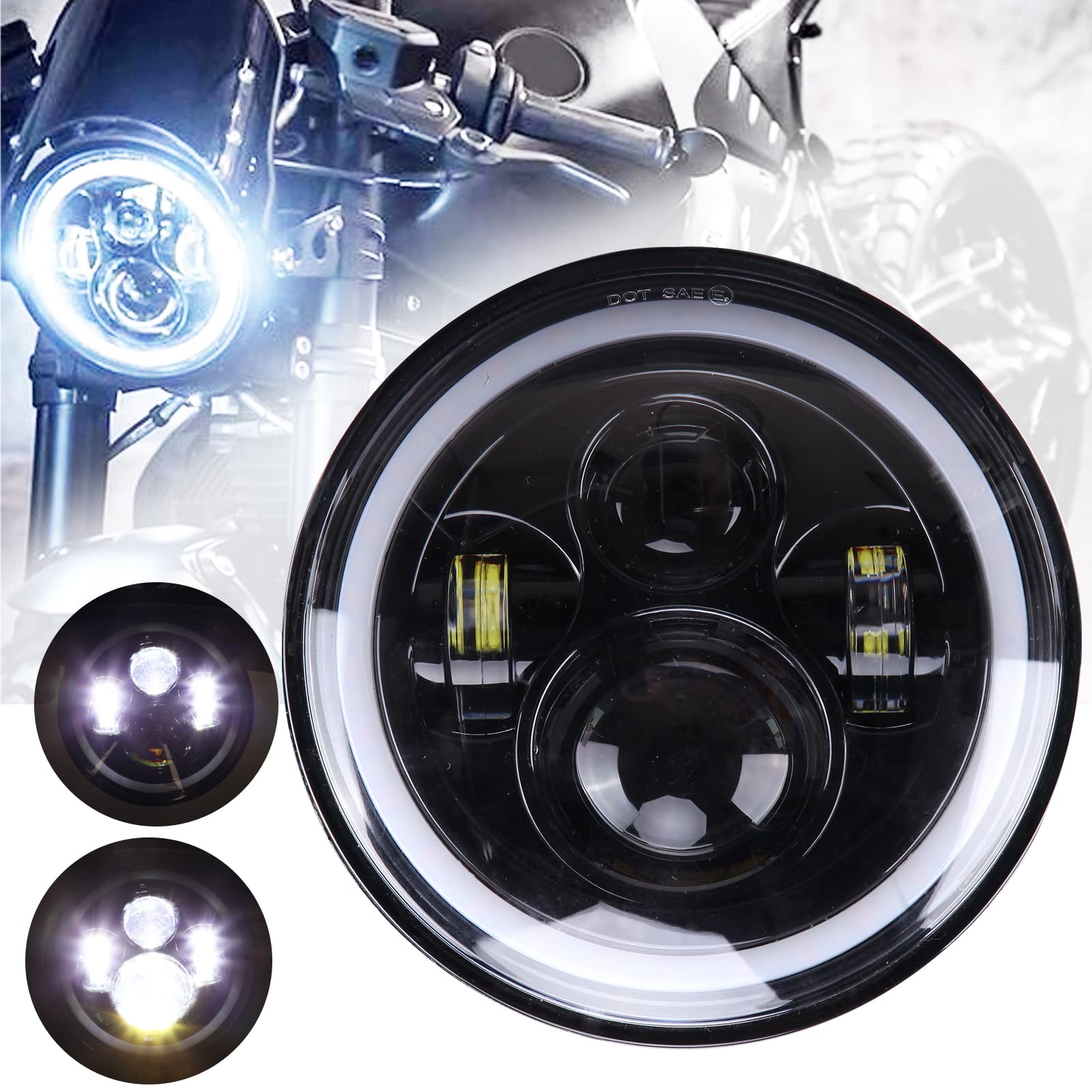 JMTBNO 7 Zoll Motorrad LED Scheinwerfer mit Rundem DRL + Bernstein Blinker Scheinwerfer Kompatibel mit Harley Road King Street Glide Softail Electra Glide Jeep Wrangler JK TJ JMTBNO 7 Zoll Motorrad LED Scheinwerfer mit Rundem DRL + Bernstein Blinker Scheinwerfer Kompatibel mit Harley Road King Street Glide Softail Electra Glide Jeep Wrangler JK TJ von JMTBNO
