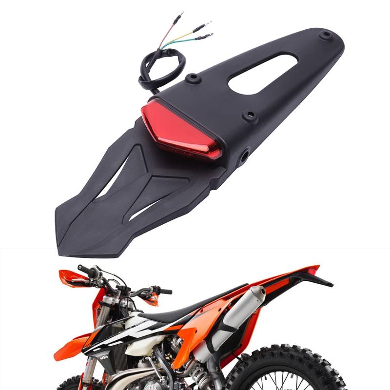 JMTBNO LED Motorrad Rücklicht E-geprüft mit Kennzeichen Halterung Rotem LED Bremslicht Weiße Kennzeichenbeleuchtung für Offroad-Motorräder Enduro Motocross Dirt Bikes (Rotes Glas) von JMTBNO