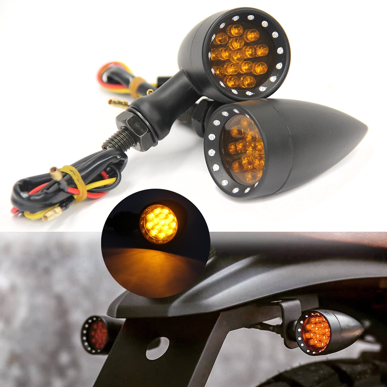 JMTBNO Motorrad Blinker LED Aluminium Bullet Miniblinker Lauflicht Rücklichter Bernstein Lampenanzeige M10 Wasserdicht Universal 12V für Cruiser Chopper Bobber Cafe Racer Retro Custom Projekt JMTBNO Motorrad Blinker LED Aluminium Bullet Miniblinker Lauflicht Rücklichter Bernstein Lampenanzeige M10 Wasserdicht Universal 12V für Cruiser Chopper Bobber Cafe Racer Retro Custom Projekt von JMTBNO