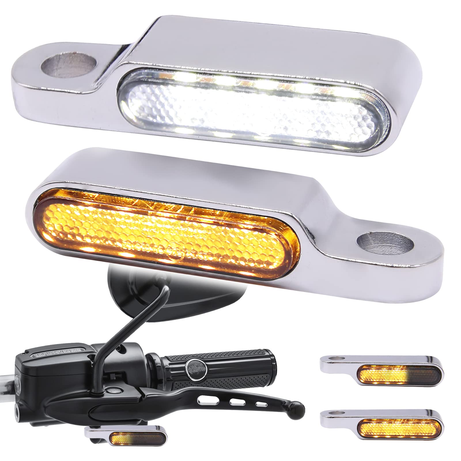 JMTBNO Motorrad Blinker LED Chrom Lichter Lauflicht Tagfahrlicht Motorrad Lenker Miniblinker Lampe Bernstein Weiß 12V Kompatibel mit Harley Dyna Sportster 883 XL1200 Road King Softail JMTBNO Motorrad Blinker LED Chrom Lichter Lauflicht Tagfahrlicht Motorrad Lenker Miniblinker Lampe Bernstein Weiß 12V Kompatibel mit Harley Dyna Sportster 883 XL1200 Road King Softail von JMTBNO
